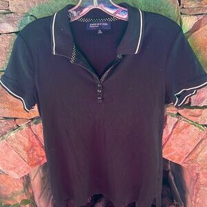 Jones New York Signature Black With White Polka Dot  Trim Short Sleeved